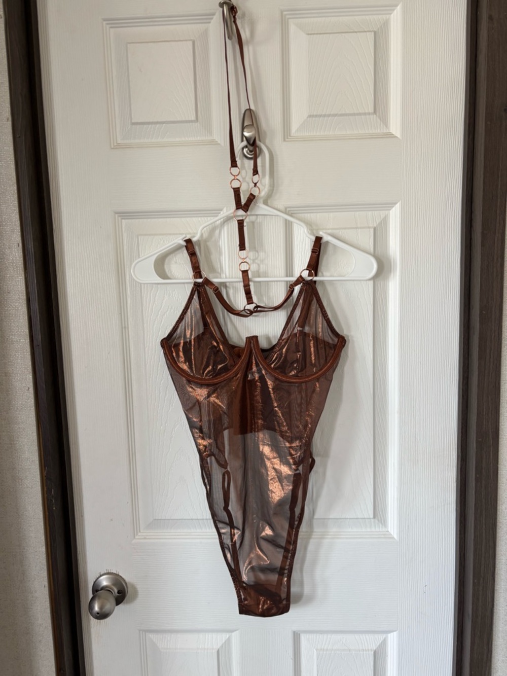 Forplay Metallic Bronze Strappy Bodysuit